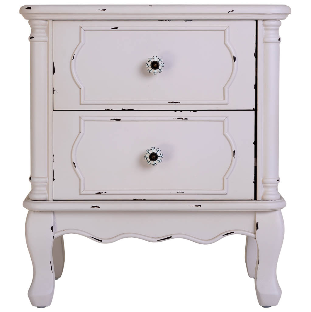 MESITA AMANDA DE MADERA BLANCO ENVEJECIDO 2 CAJONES image 5