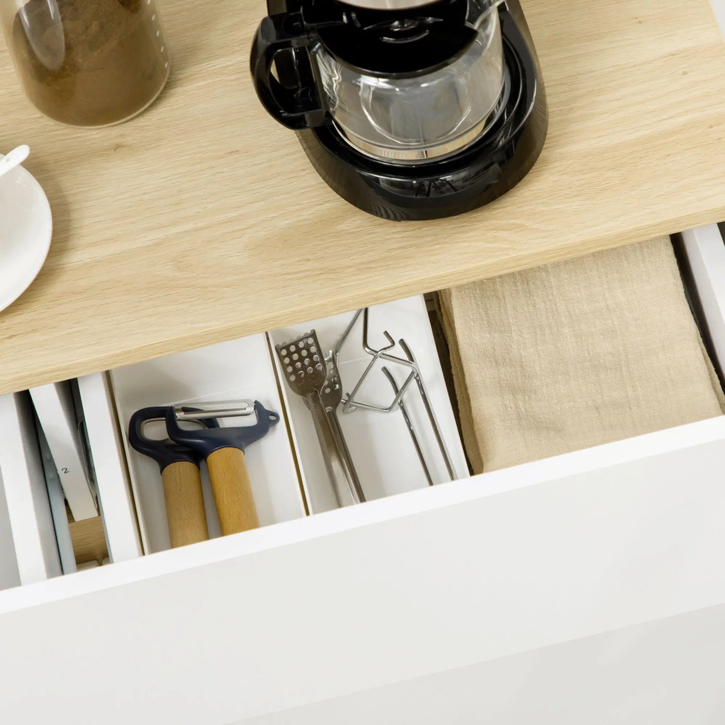 APARADOR DE COCINA BLANCO CON ESTANTES ABIERTOS Y CAJÓN – MODELO SIERRA image 3