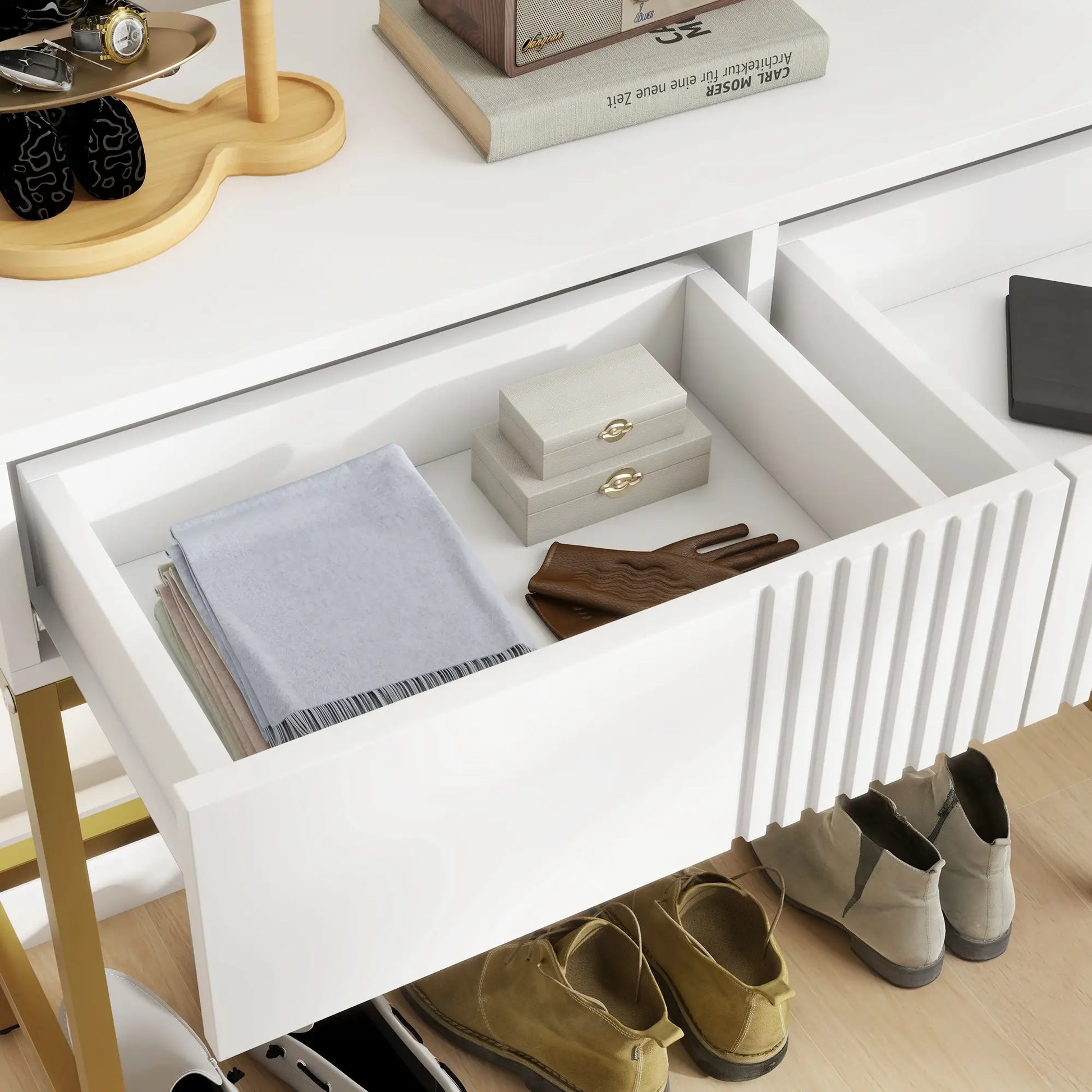 CONSOLA MODERNA BLANCA “GOLDEN LINE DOUBLE DRAWER” image 4