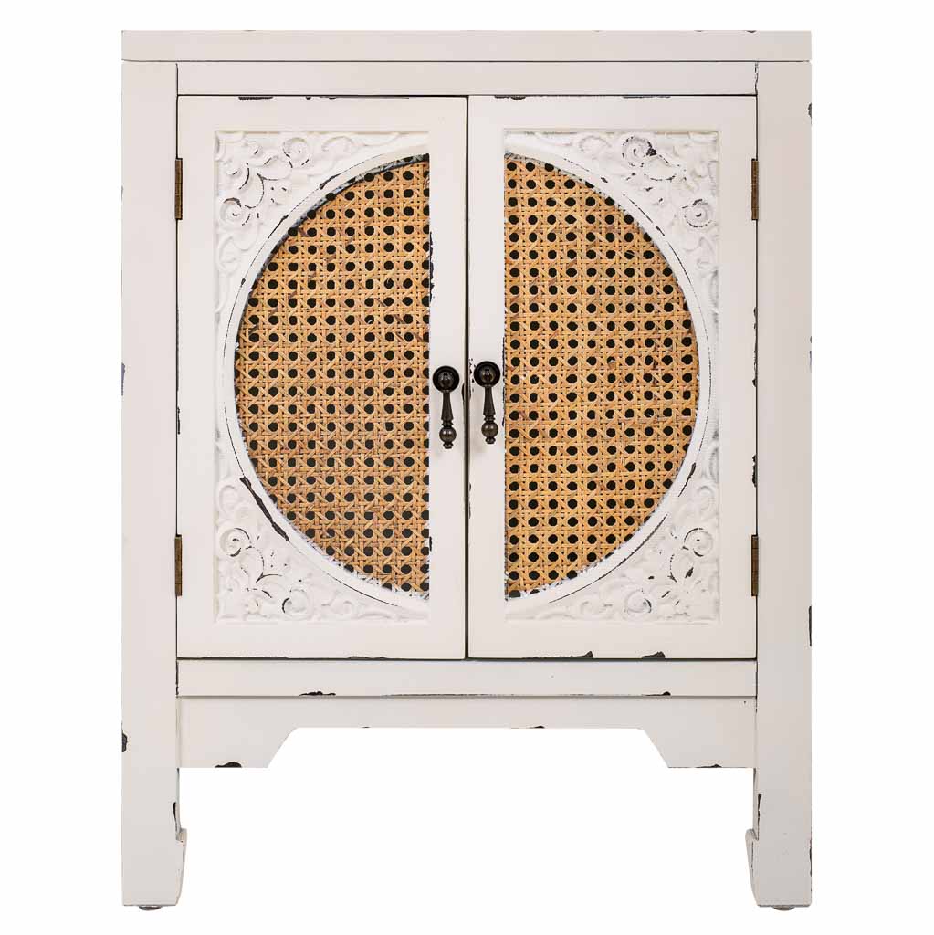 MESITA DE NOCHE ALIKA DE MADERA Y RATÁN CON 2 PUERTAS BLANCO image 5