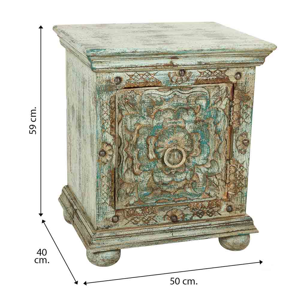 MESITA DE NOCHE DALIAN ARTESANAL DE MADERA TALLADA VERDE AGUAMARINA image 3