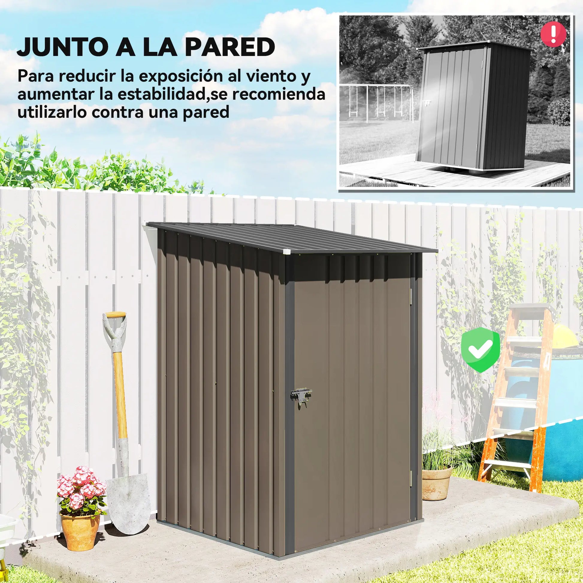 CASETA DE JARDÍN METÁLICA 0,92 M² MARRÓN CON CERRADURA – MODELO ATLAS image 2