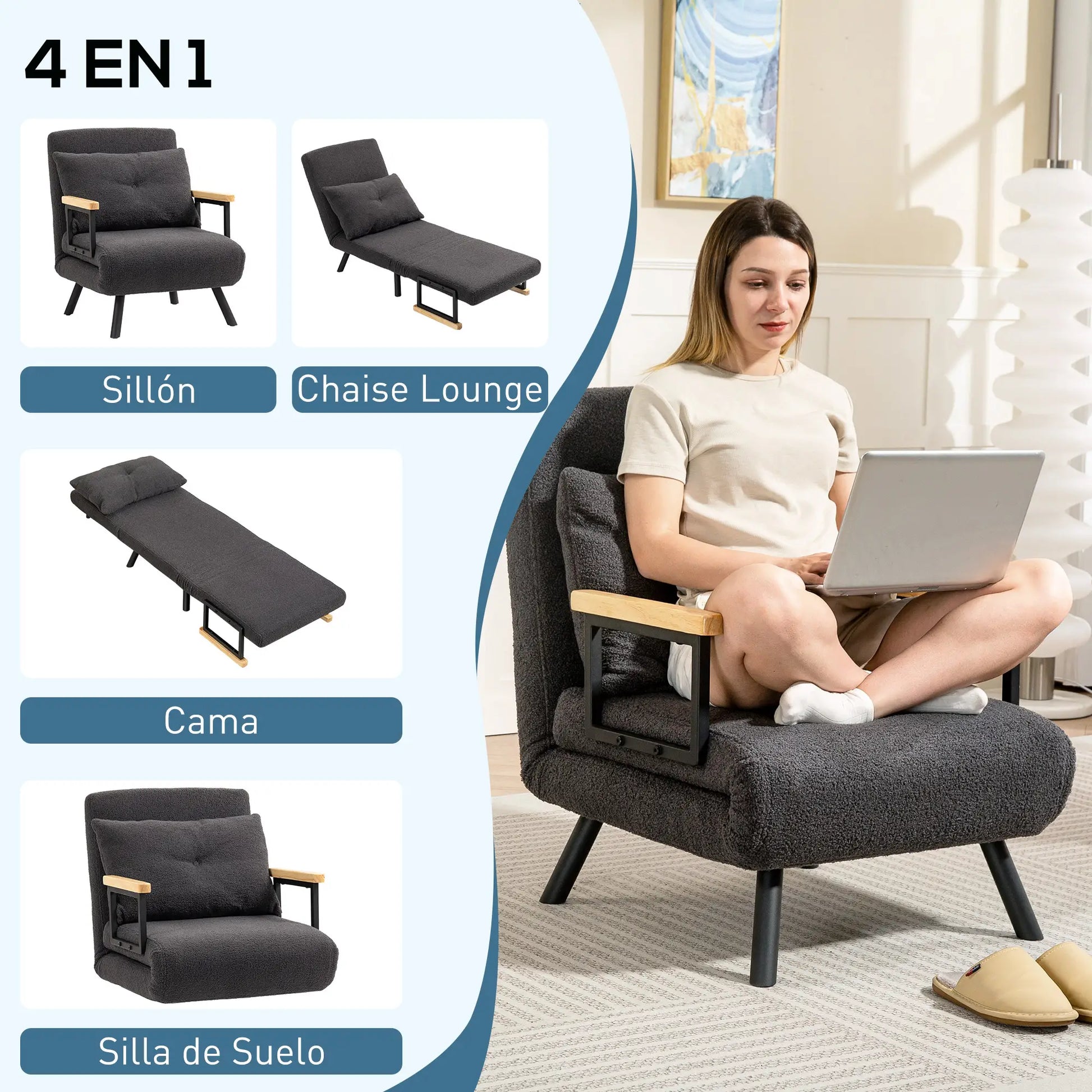 SOFÁ CAMA INDIVIDUAL KANSAS 4 EN 1 – SOFÁ CAMA CONVERTIBLE GRIS image 7