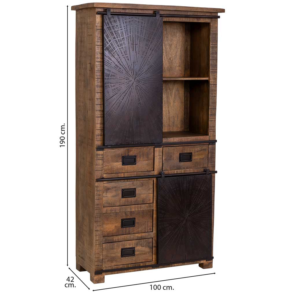 ARMARIO ÓXIDO ARTESANAL DE MADERA MACIZA CON 5 CAJONES Y 2 PUERTAS image 2