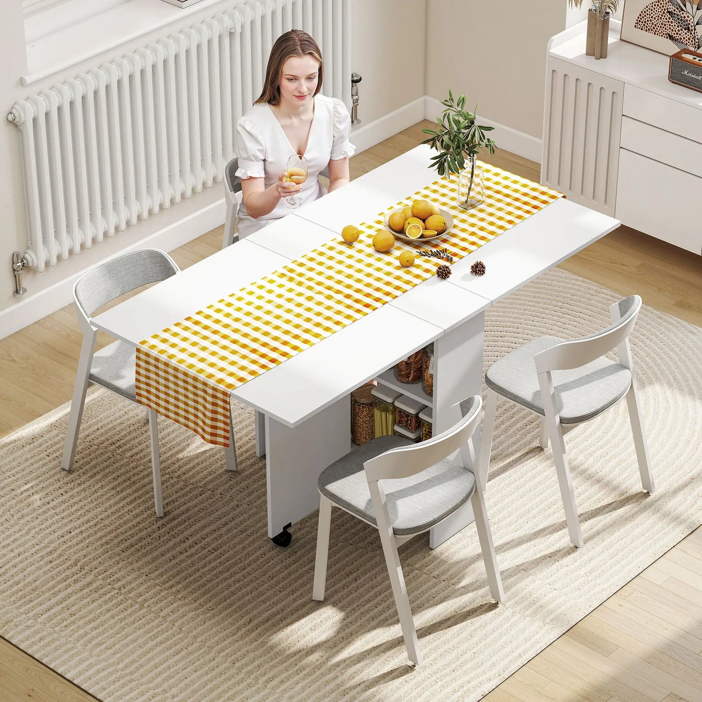 MESA DE COCINA PLEGABLE CON RUEDAS Y ALAS ABATIBLES 140 CM image 9