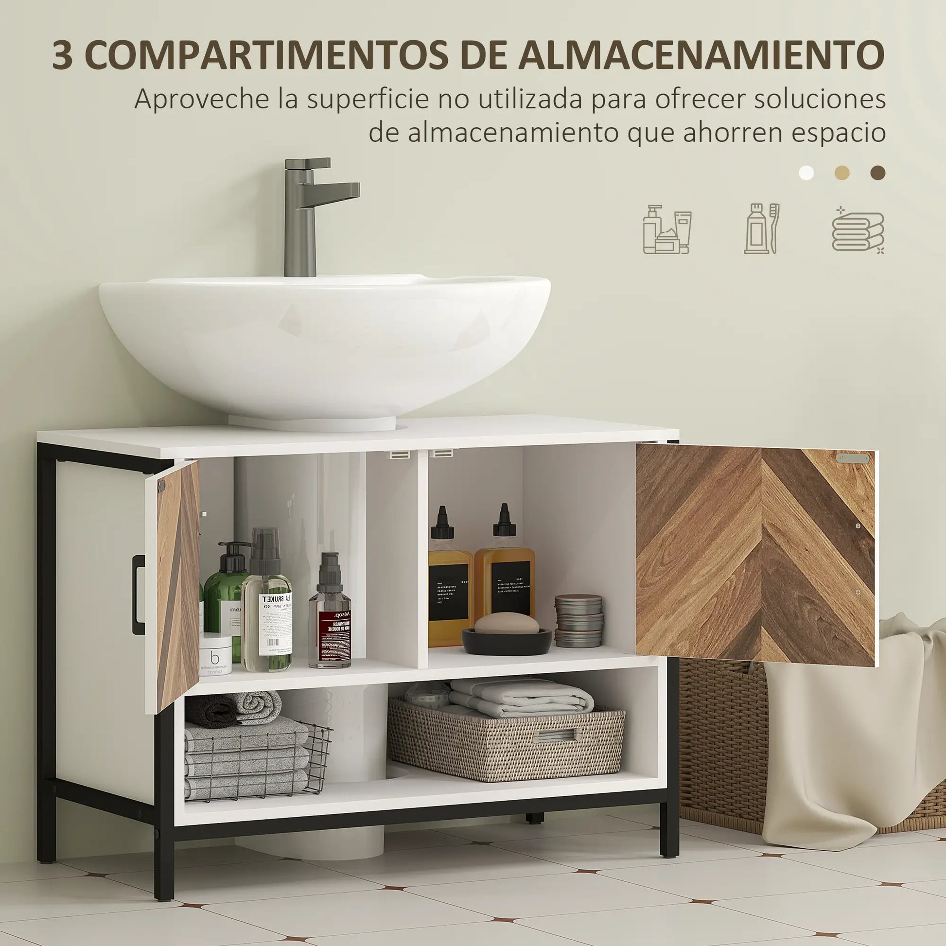 MUEBLE BAJO LAVABO LUNARA 80 CREMA Y NOGAL image 5