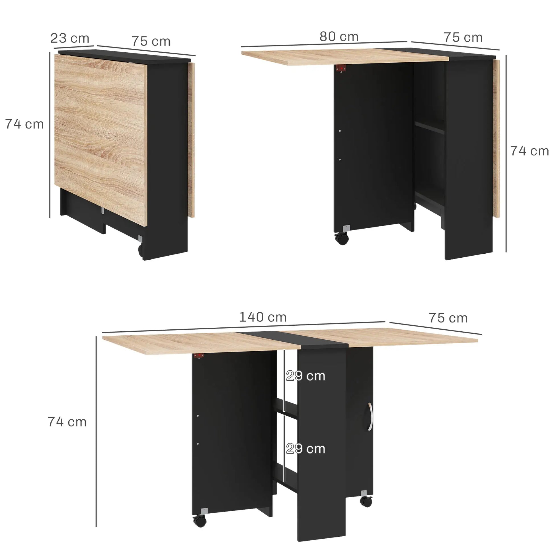 MESA DE COCINA PLEGABLE CON RUEDAS Y ALAS ABATIBLES 140 CM image 1
