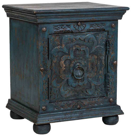 MESITA DE NOCHE 1P DALIAN ARTESANAL AZUL PATINADO DE MADERA image 0