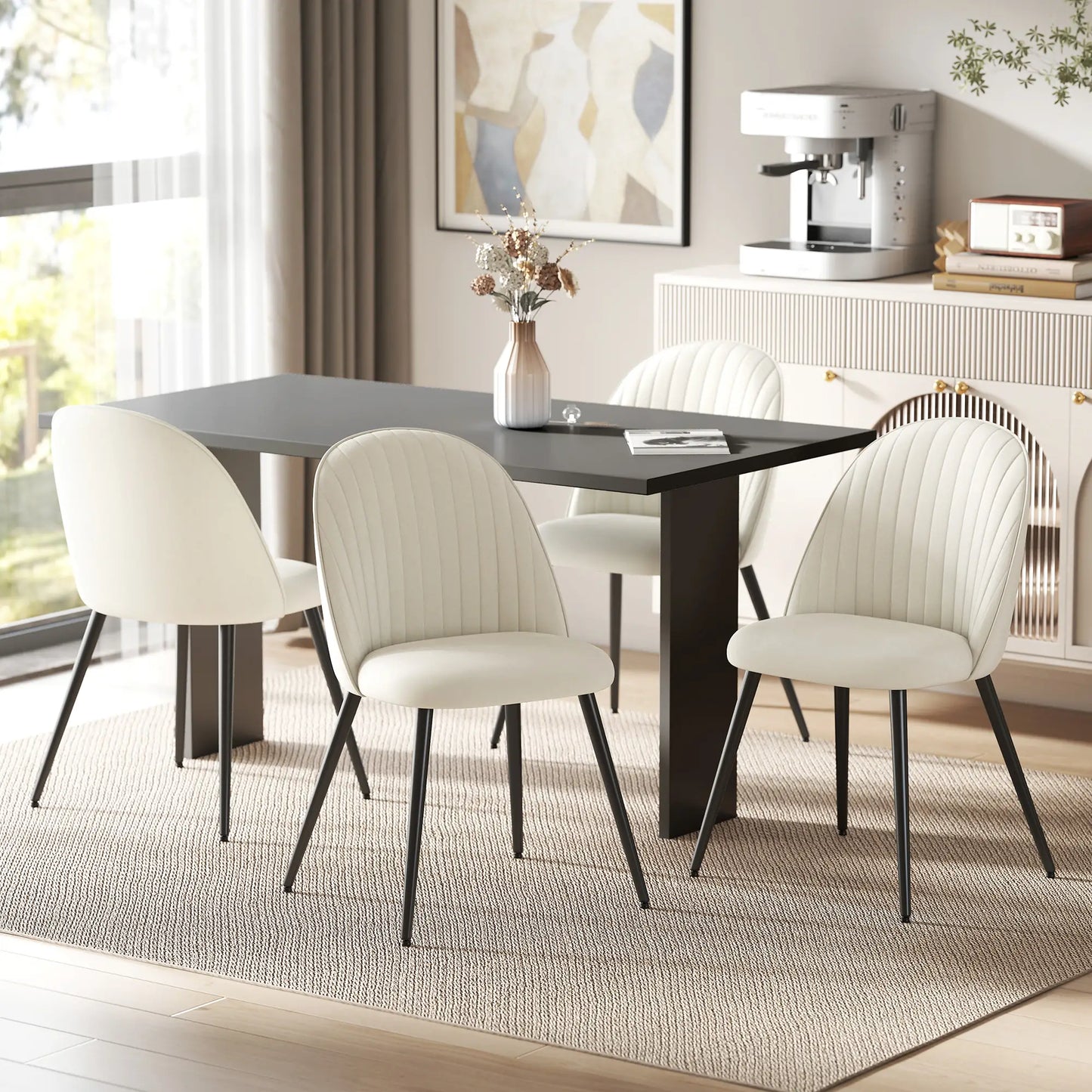 PACK DE 4 SILLAS DE COMEDOR MODERNAS TAPIZADAS EN TERCIOPELO – COLOR CREMA image 3