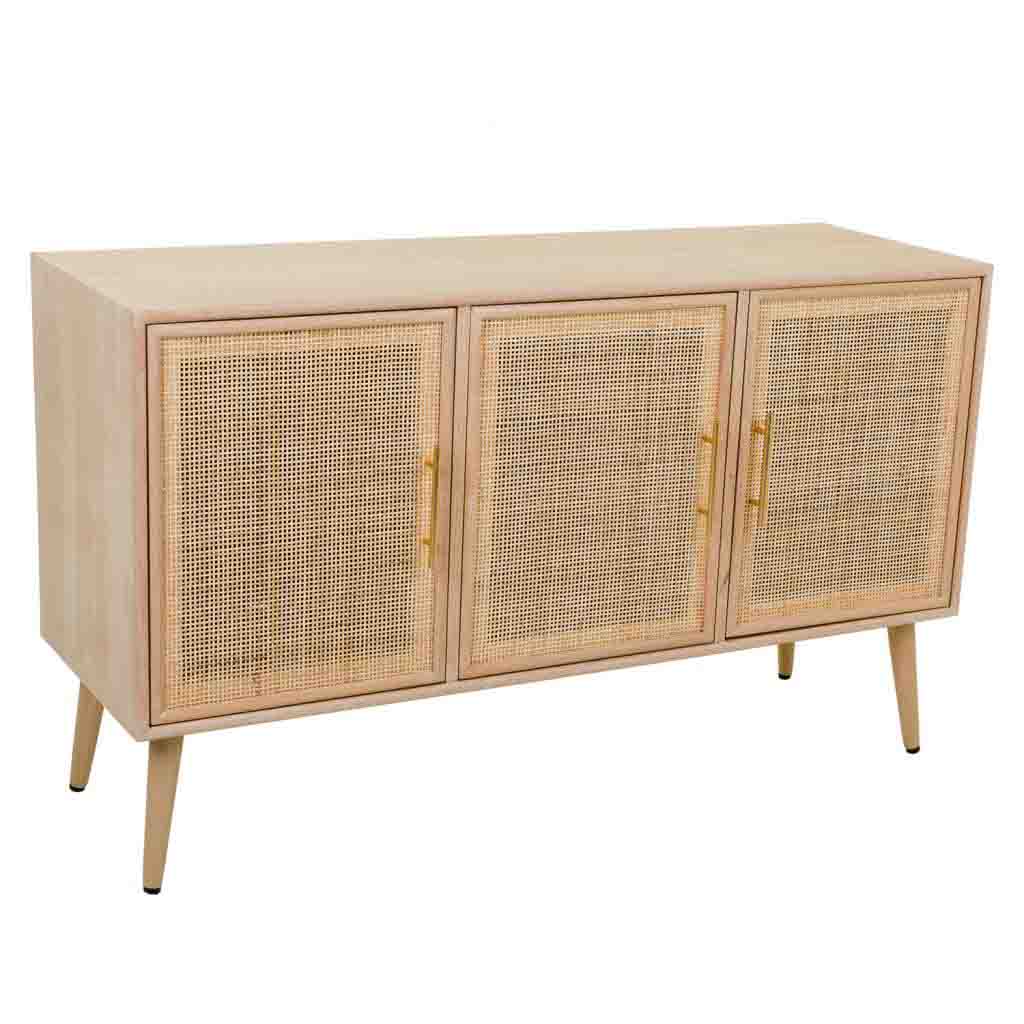🪵 APARADOR TRENTO – MDF Y REJILLA DE CAÑA, 3 PUERTAS, 120x41,5x71 CM