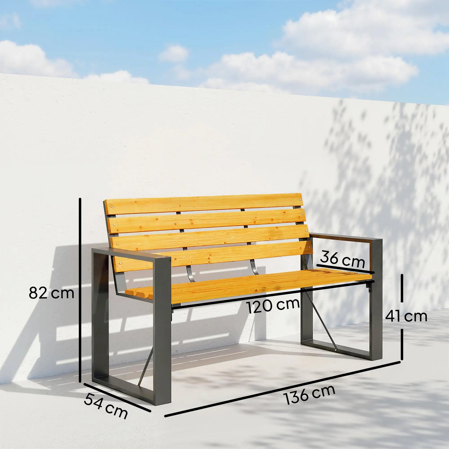 🌿 Banco de Jardín Modelo Timber Line 2 Plazas Madera Natural y Acero