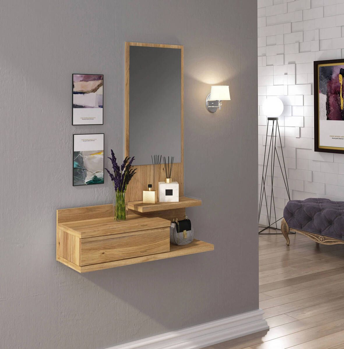 Recibidor Vertical con Cajón y Espejo AURA image 0