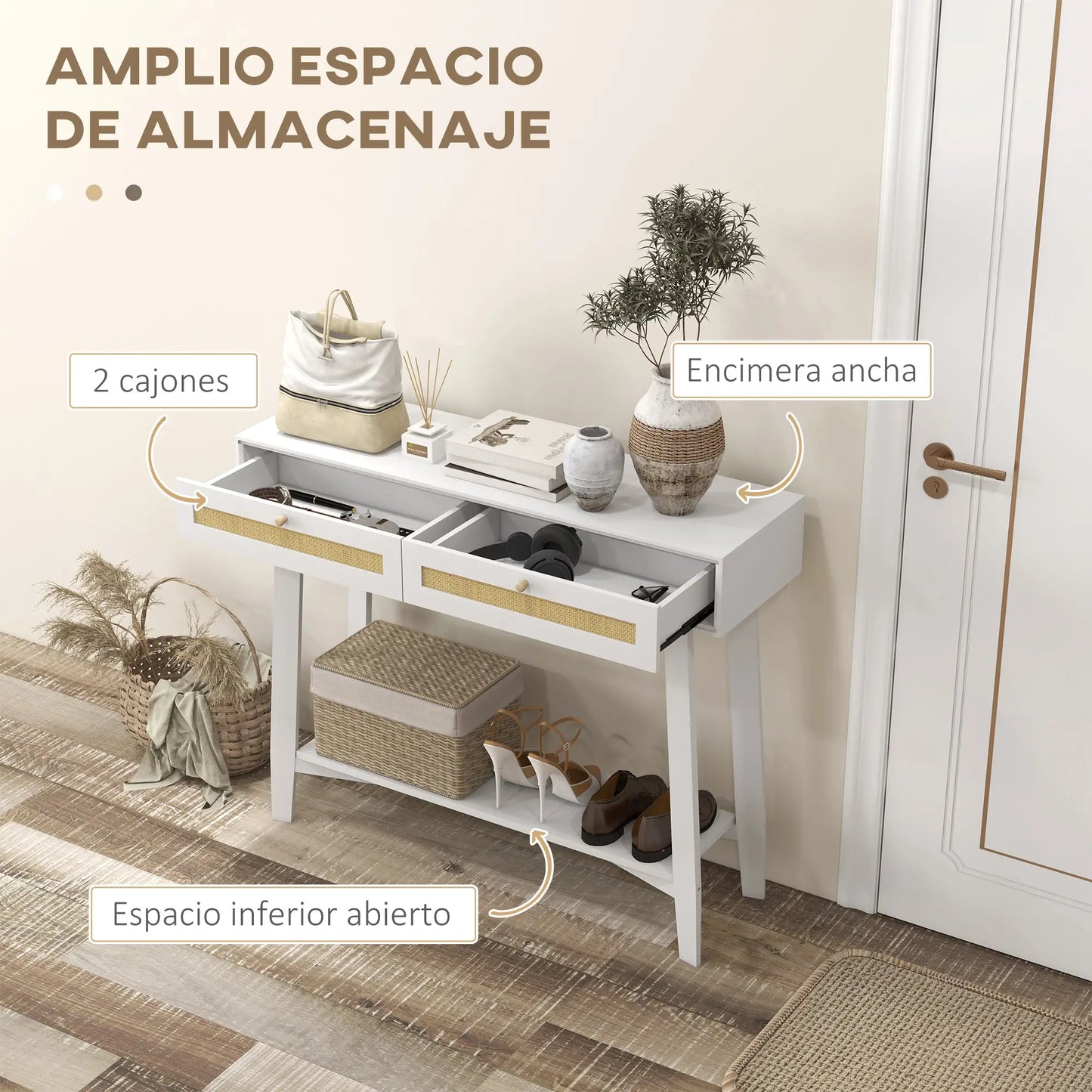 CONSOLA BOHO RATÁN “CANNAGE WHITE DOUBLE DRAWER” image 6