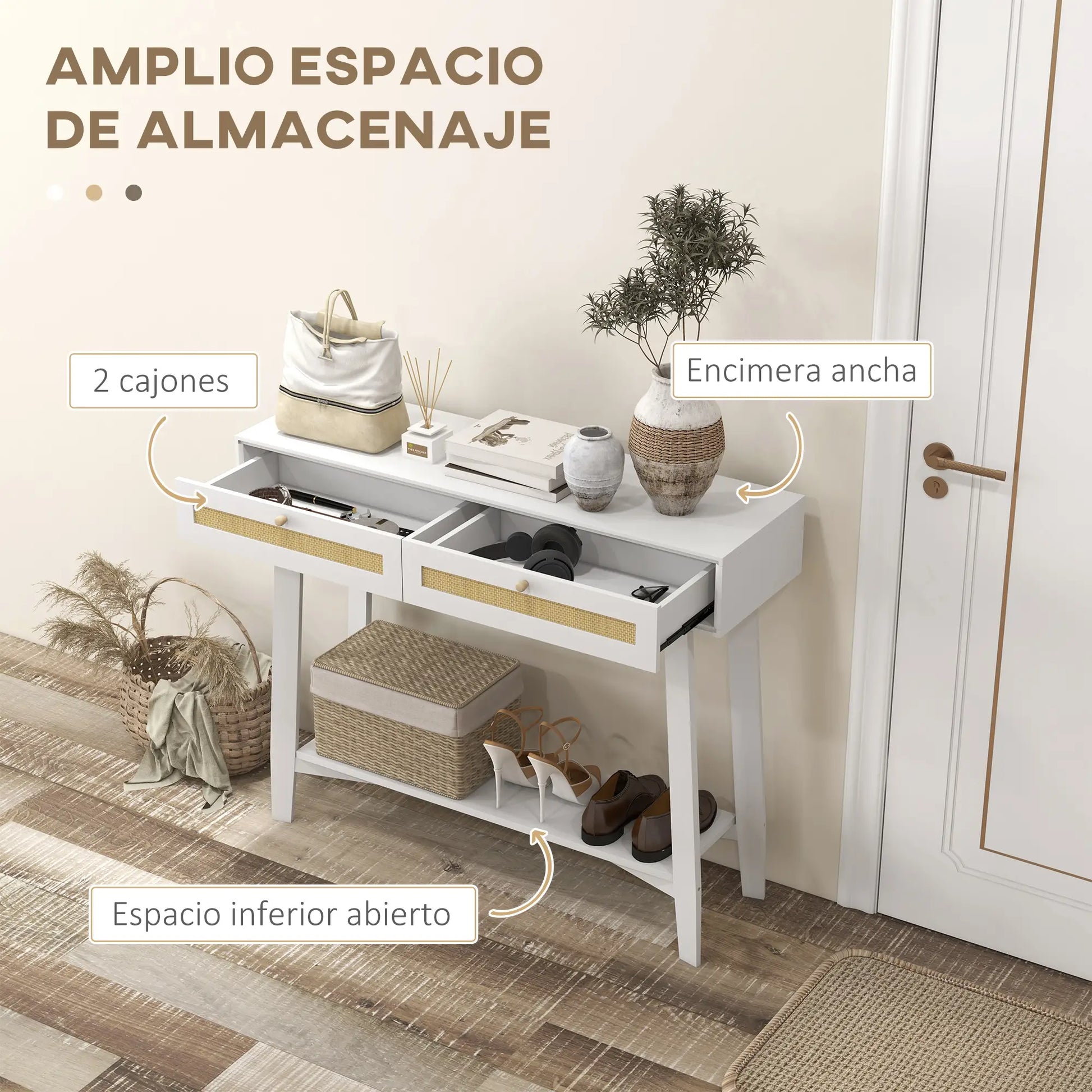 CONSOLA BOHO RATÁN “CANNAGE WHITE DOUBLE DRAWER” image 6