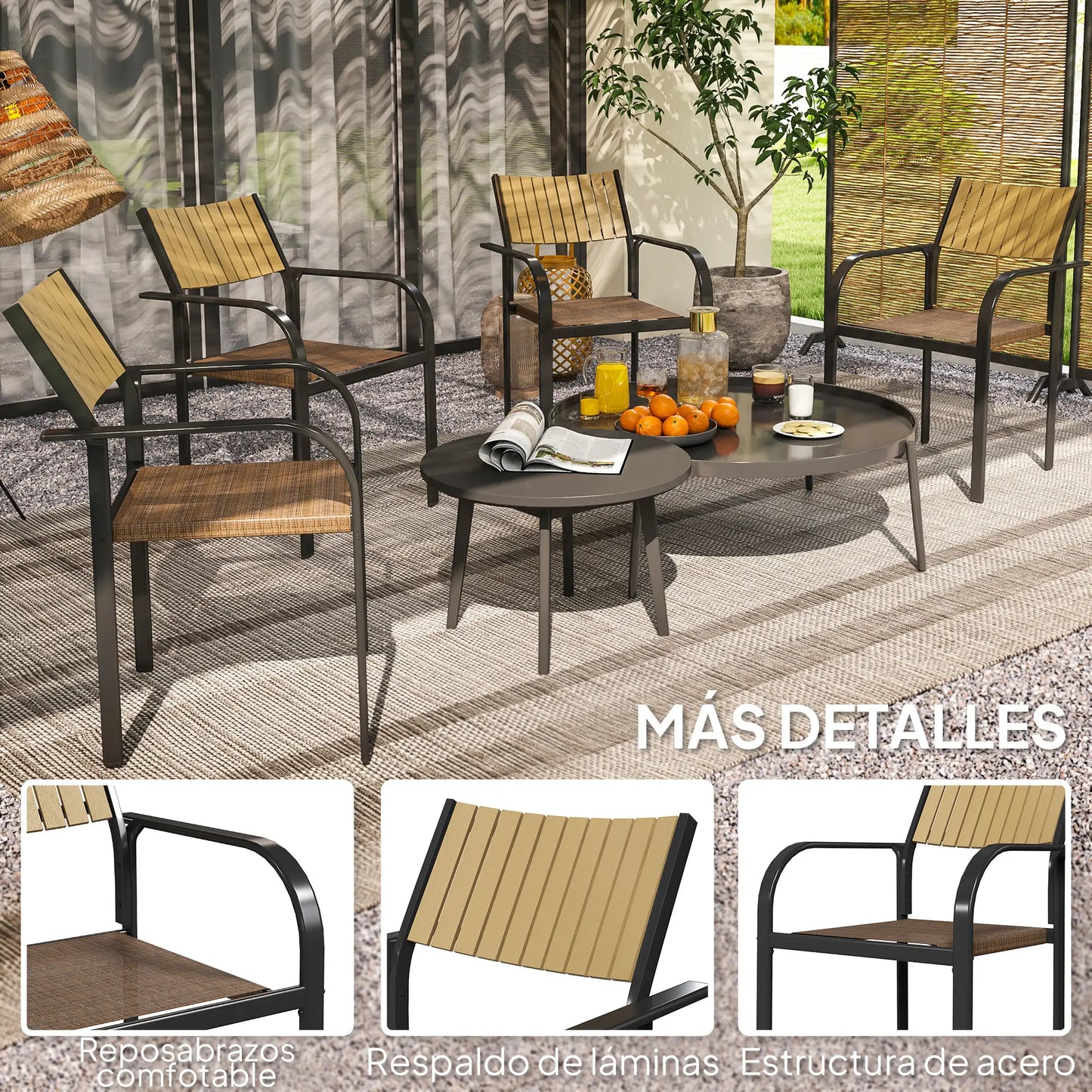SILLAS DE JARDÍN APILABLES TEKNOAIR MARRÓN · PACK 4 UNIDADES image 3