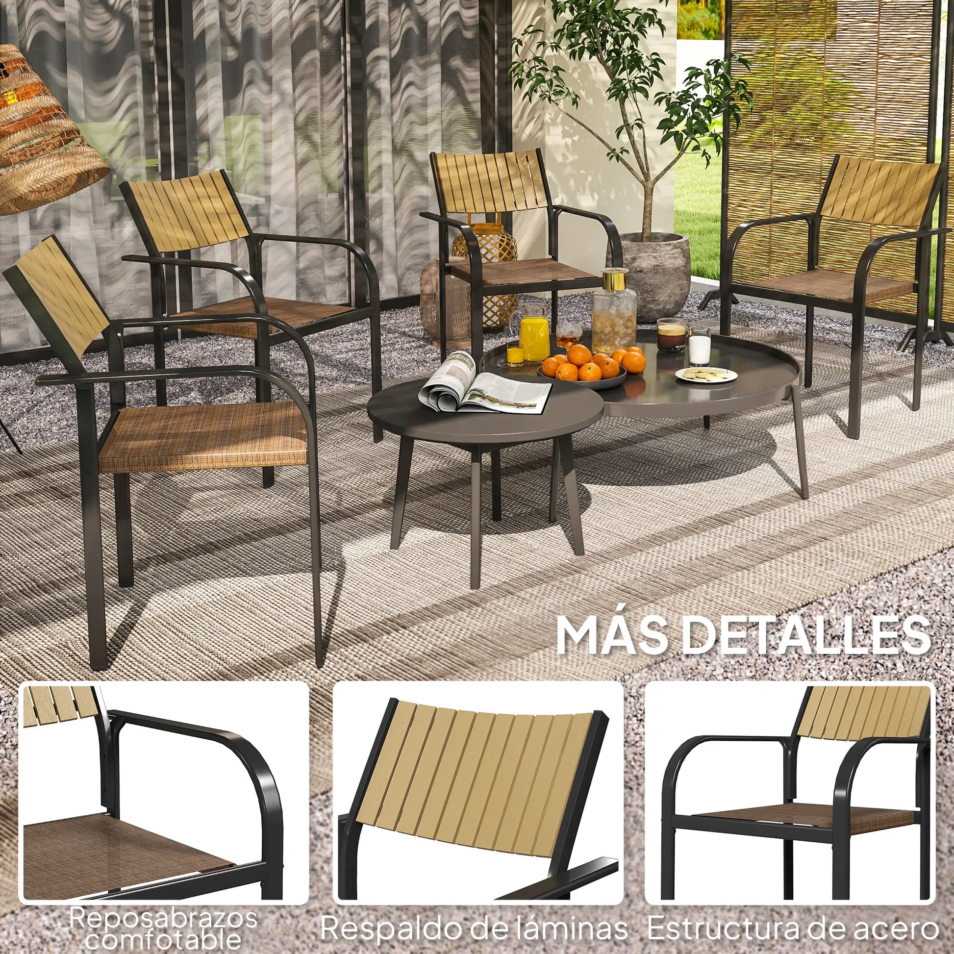 SILLAS DE JARDÍN APILABLES TEKNOAIR MARRÓN · PACK 4 UNIDADES image 3