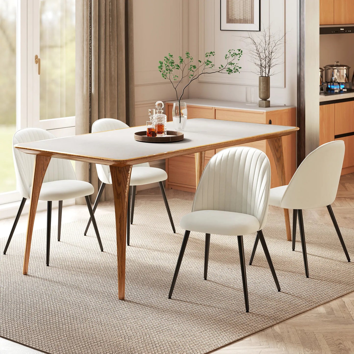 PACK DE 4 SILLAS DE COMEDOR MODERNAS TAPIZADAS EN TERCIOPELO – COLOR CREMA image 1