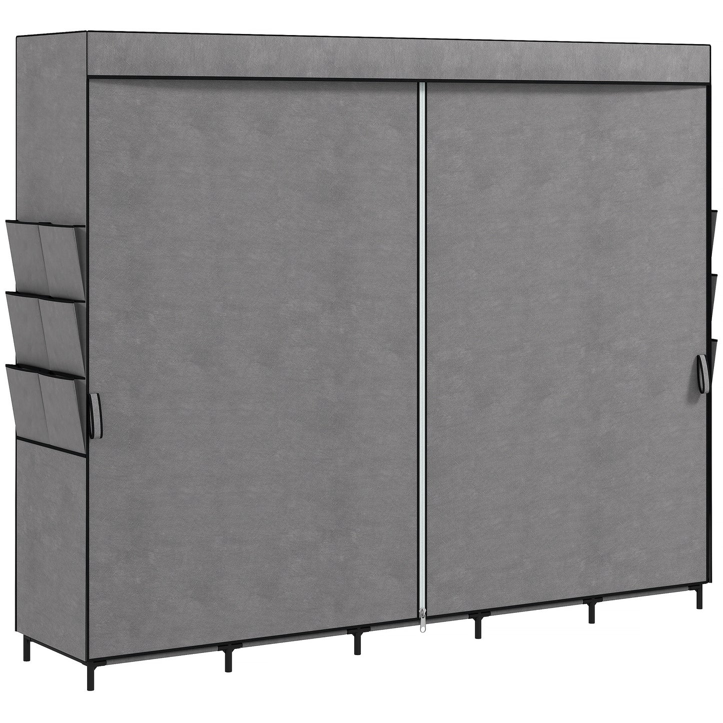 👕 ARMARIO DE TELA GRANDE 212 CM CON 5 BARRAS, 5 ESTANTES Y 6 BOLSILLOS – GRIS