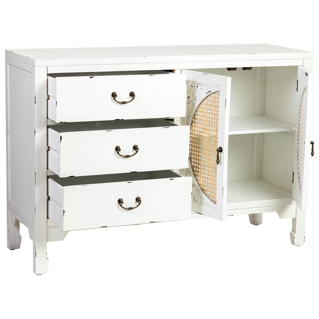 APARADOR ALIKA DE MADERA Y RATÁN CON 3 CAJONES Y 2 PUERTAS BLANCO image 2