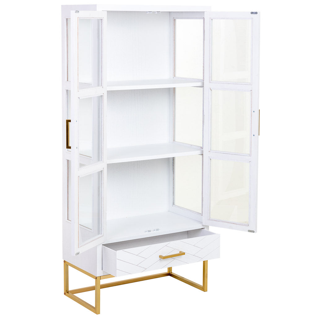 VITRINA MARTA DE MADERA Y METAL BLANCO 2 PUERTAS Y 1 CAJÓN image 1