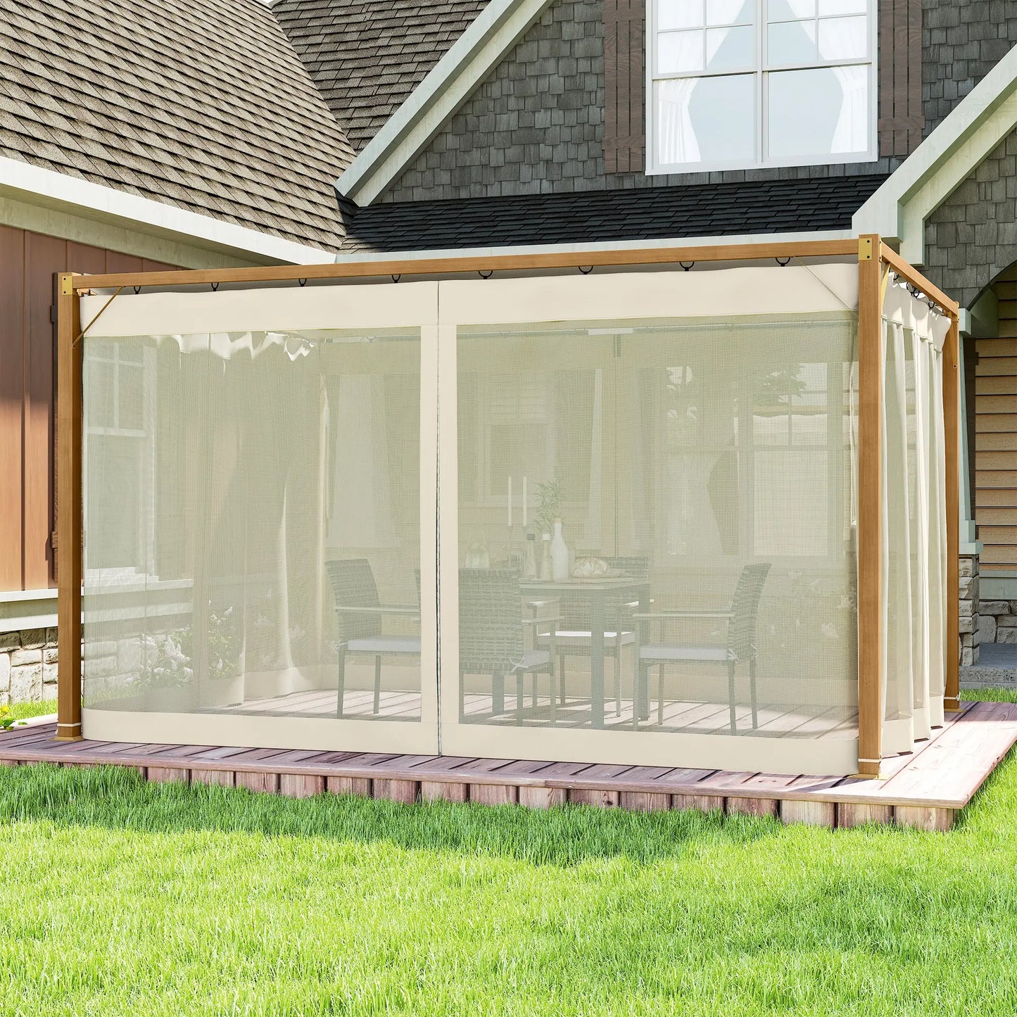 🌿 PÉRGOLA DE JARDÍN “NATURSHADE” 4x3m – RETRÁCTIL CON MOSQUITERAS Y EFECTO MADERA