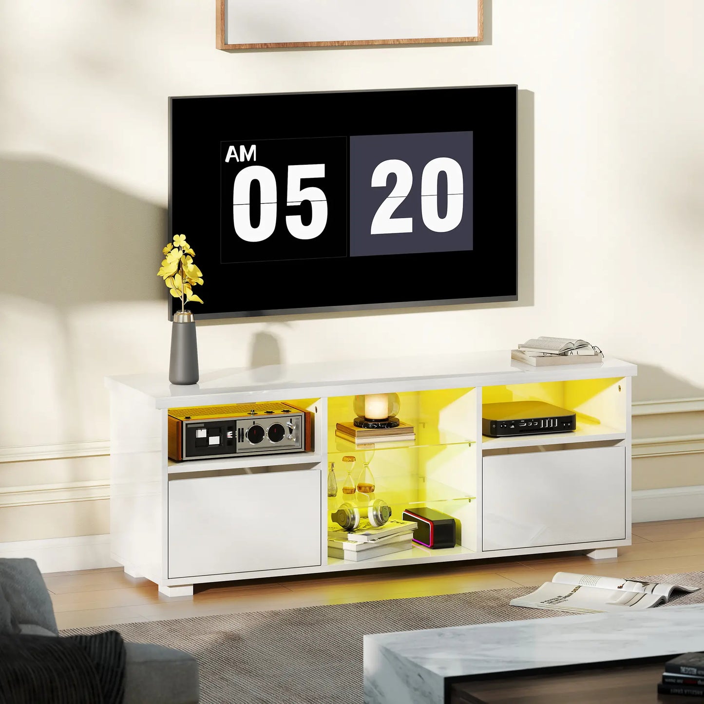 Mueble TV Blanco Brillante 120 cm con LED RGB image 1