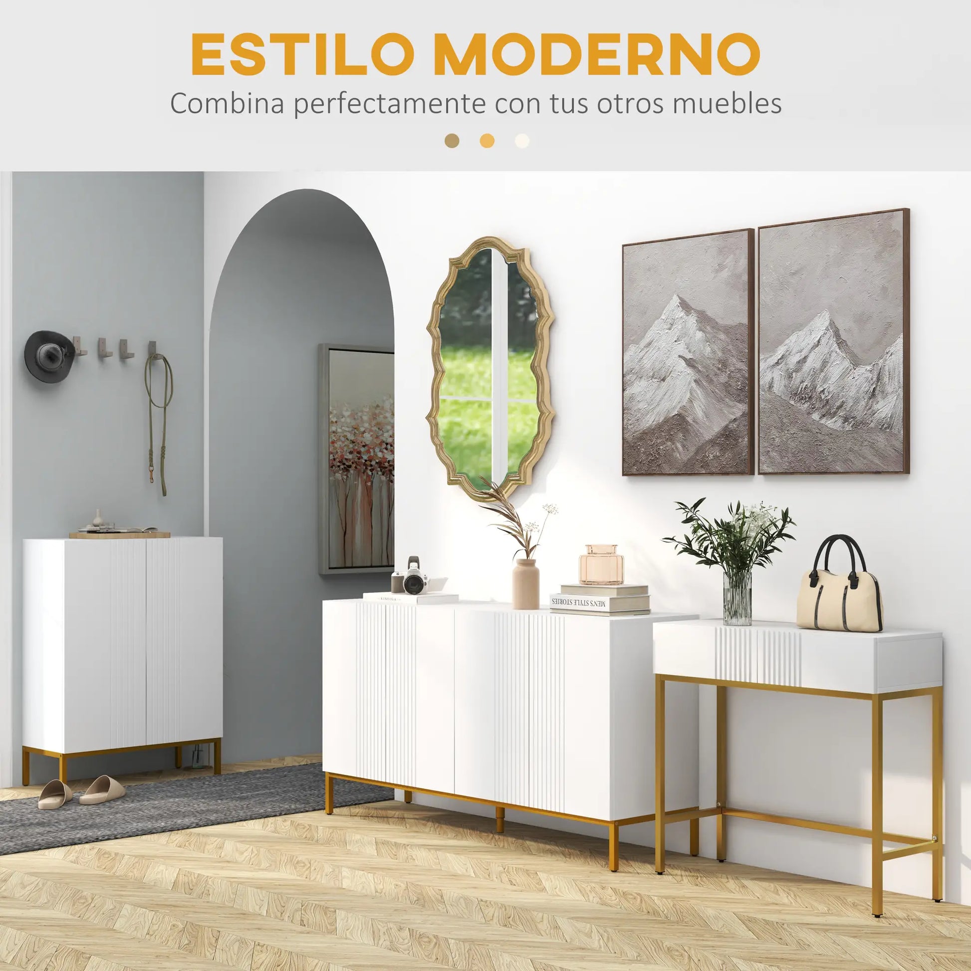 CONSOLA MODERNA BLANCA “GOLDEN LINE DOUBLE DRAWER” image 7