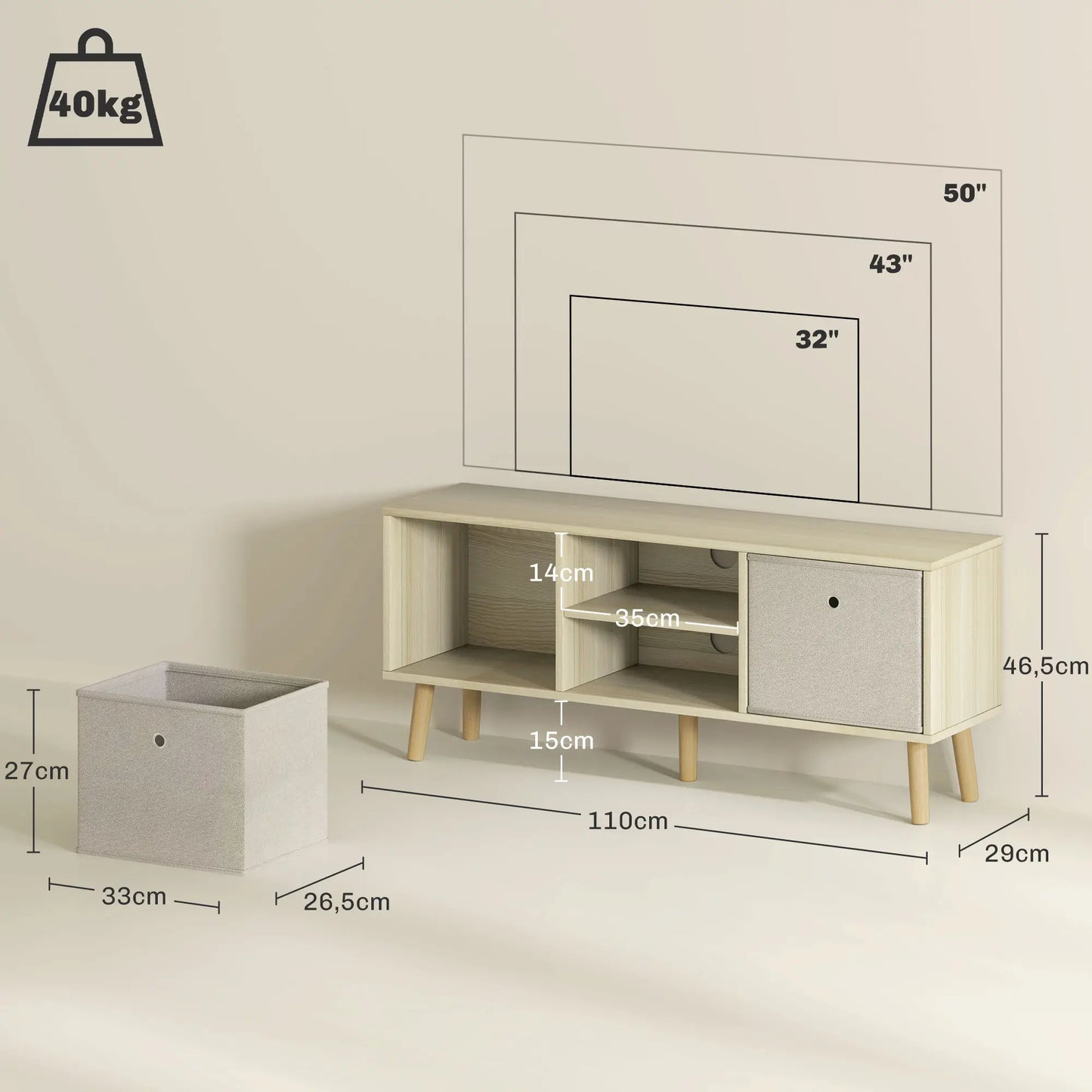 MUEBLE TV 110 CM MADERA CLARA & BEIGE image 9