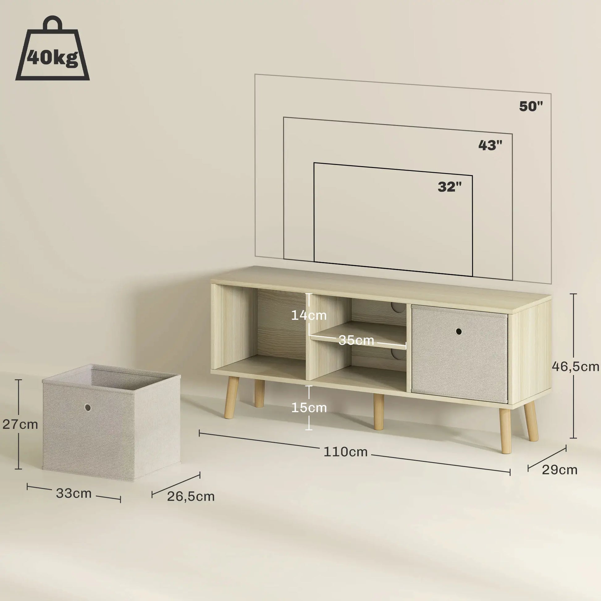MUEBLE TV 110 CM MADERA CLARA & BEIGE image 9