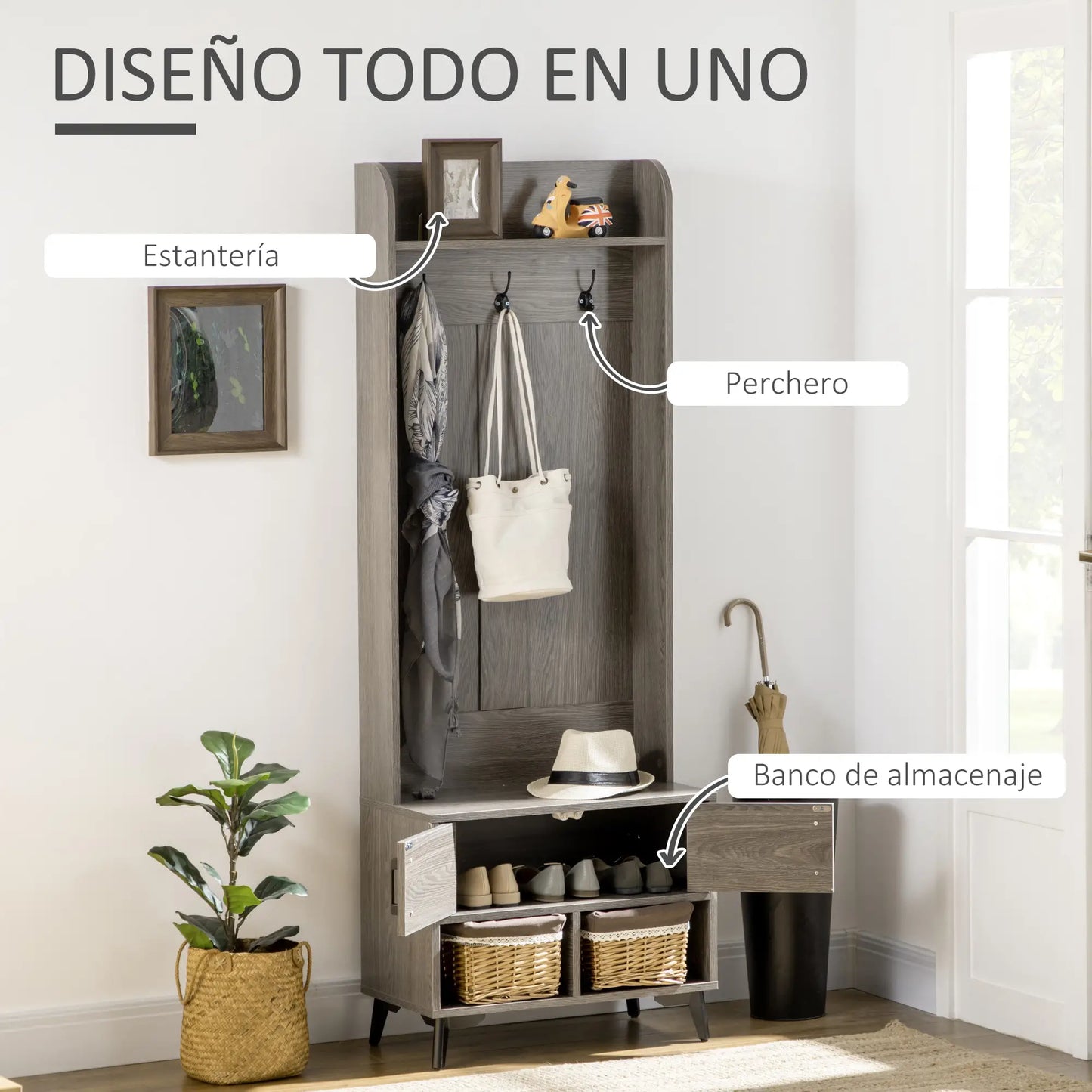 PERCHERO RUSTIC GREY STORAGE 4 EN 1 image 3