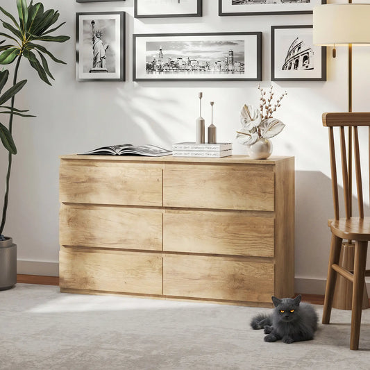 🌿 CÓMODA OAK MINIMAL 6C – 6 CAJONES ROBLE SIN TIRADORES 120 CM