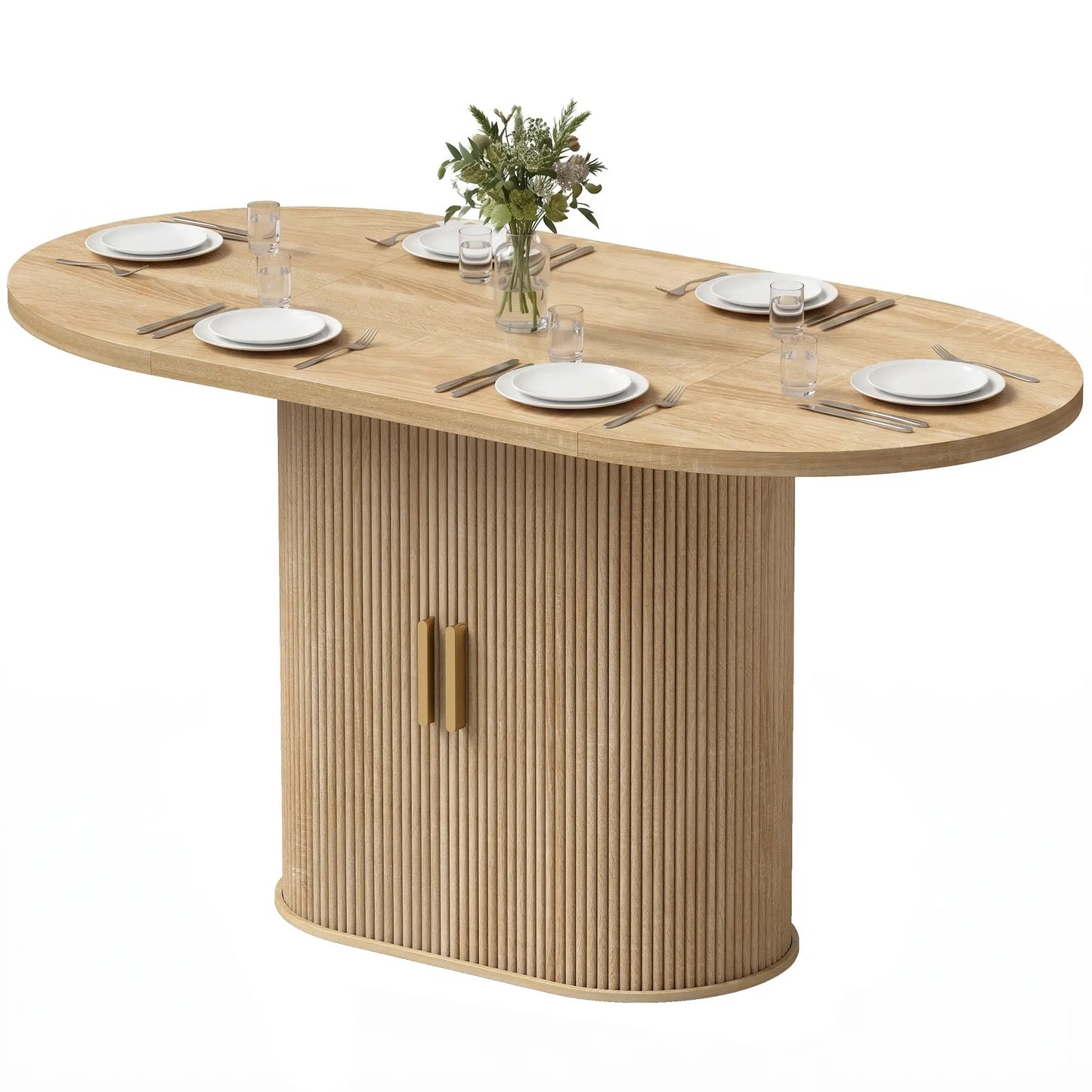 🍽️ MESA DE COMEDOR OVALADA ROBLE 140 CM – CON ALMACENAJE INTEGRADO Y ESTILO FARMHOUSE