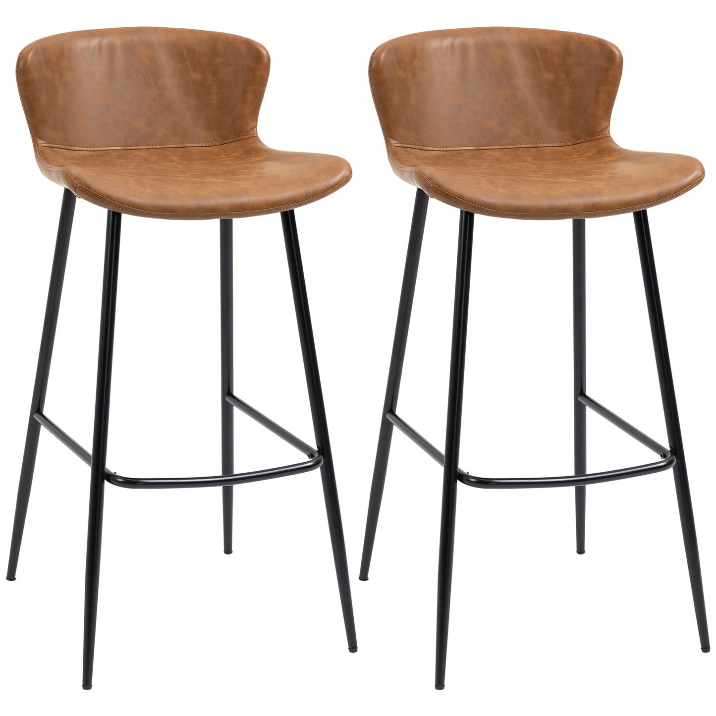 🪑 Conjunto de 2 Taburetes Altos de Cocina Vintage Tapizados en PU Marrón – Con Respaldo, Reposapiés y Estructura de Acero