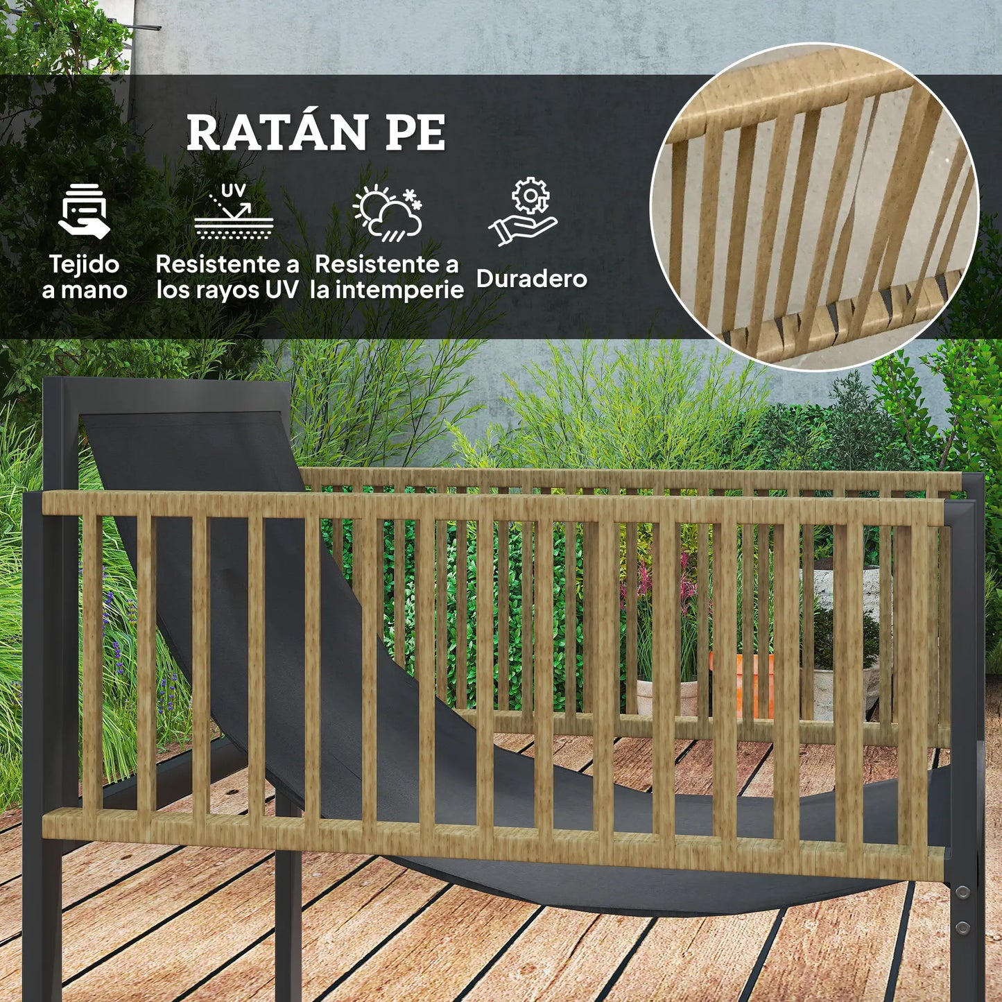 🌿 CONJUNTO DE JARDÍN 4 PIEZAS BARATO “RATTANIA” – SOFÁ EXTERIOR + SILLONES + MESA