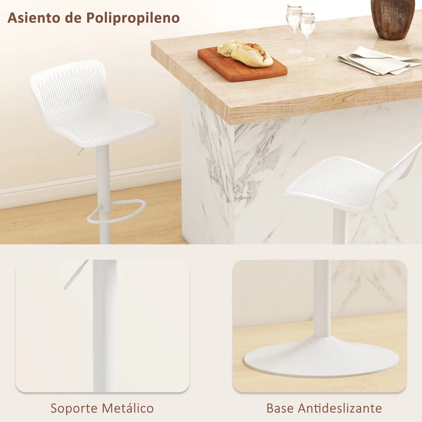 🪑 Conjunto de 2 Taburetes Altos de Cocina Giratorios y Regulables – Con Respaldo y Reposapiés en Blanco o Negro