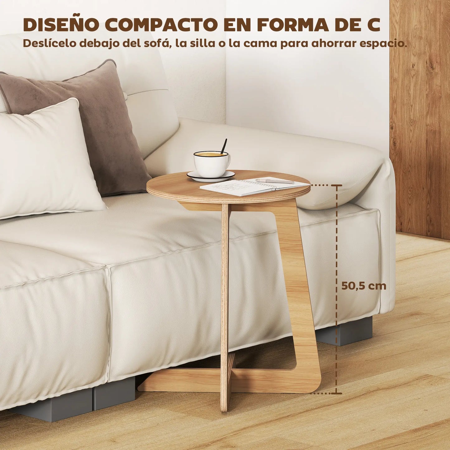 ☕ Mesa Auxiliar FLOW C – Diseño en C 50 cm