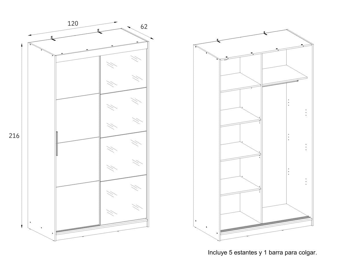 ARMARIO INOVA URBAN 120 – ARMARIO 2 PUERTAS CORREDERAS CON ESPEJO image 2