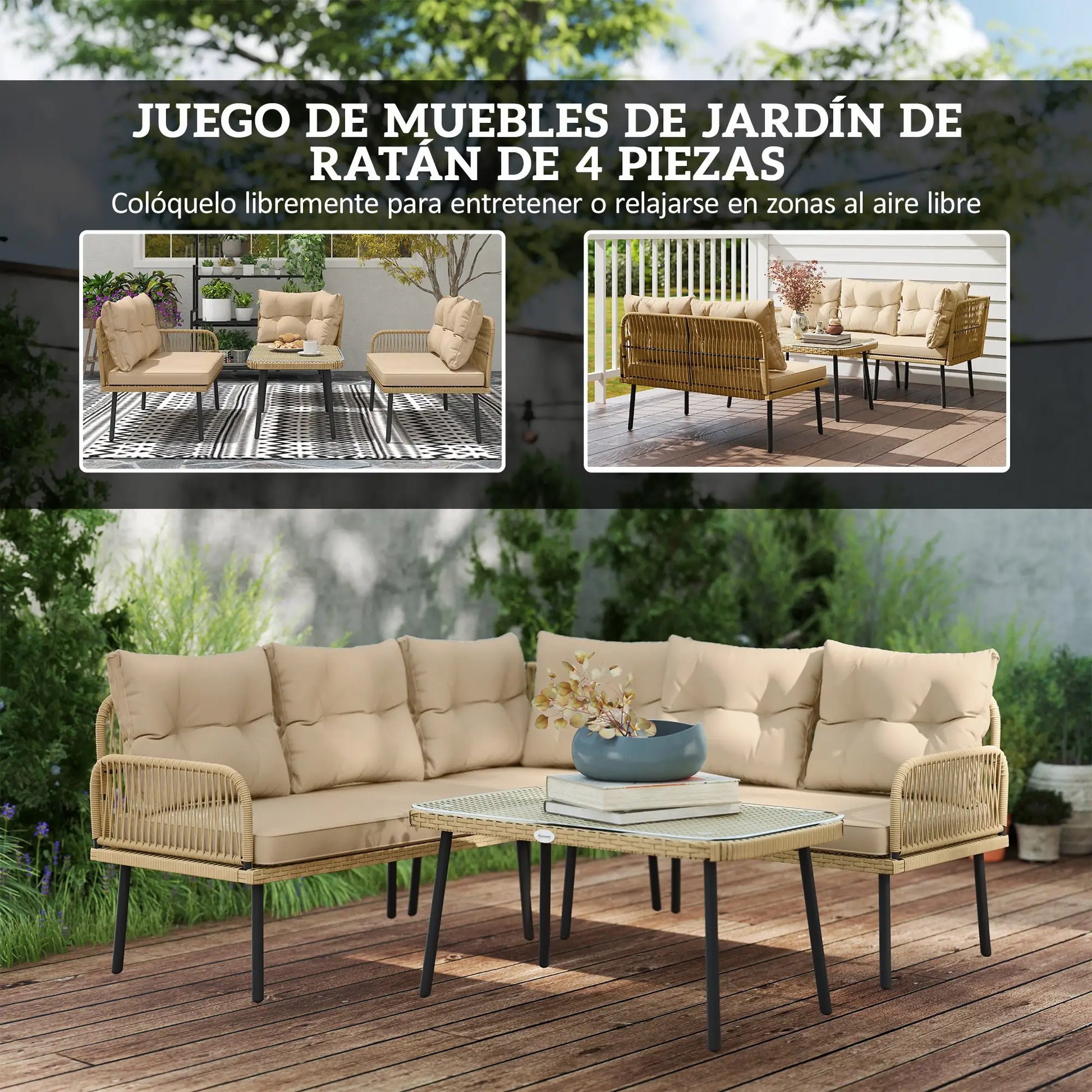 CONJUNTO DE JARDÍN DE RATÁN EN L TERRA LOUNGE 4 PIEZAS image 2
