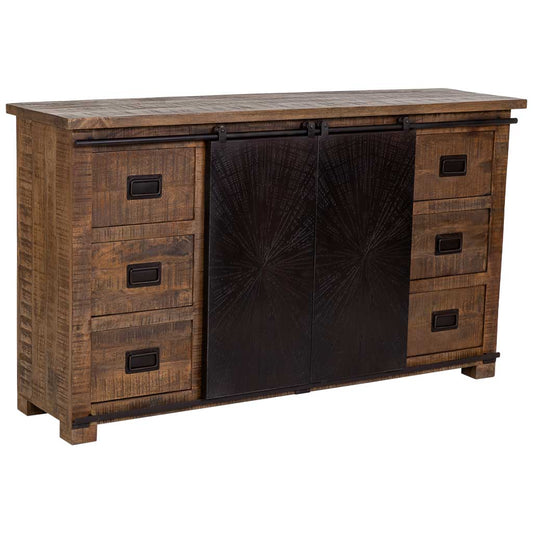 APARADOR ÓXIDO ARTESANAL DE MADERA MACIZA CON 2 PUERTAS CORREDERAS Y 6 CAJONES image 0