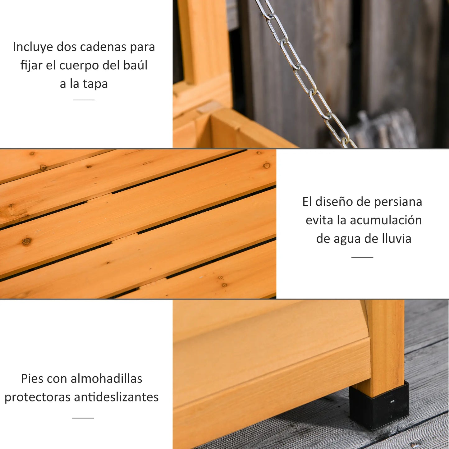 BAÚL DE MADERA EXTERIOR CON TAPA ABRIBLE Y DISEÑO PERSIANA image 5