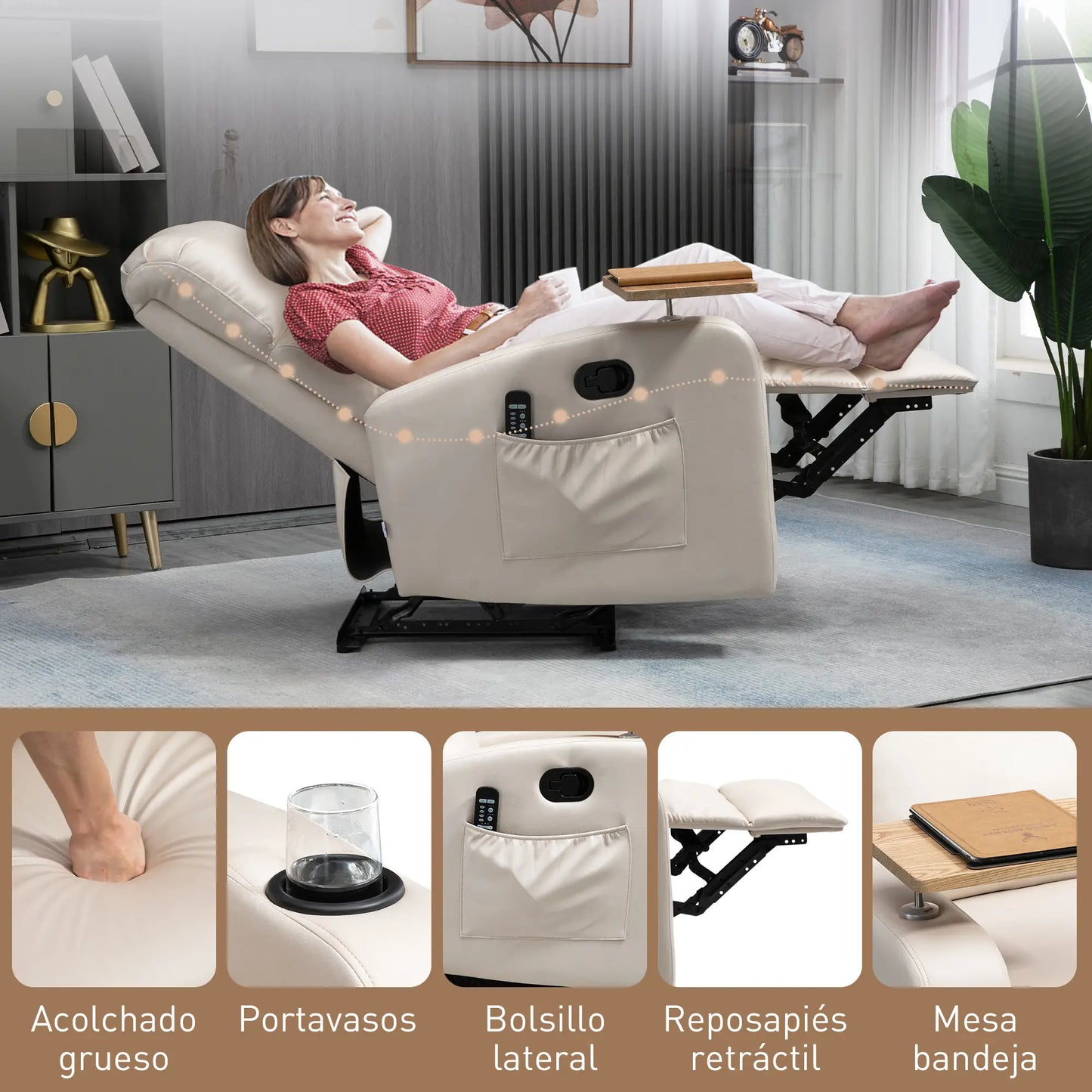 💆‍♂️ Sillón de Masaje MODELO RELAXZEN – Reclinación 145° con Bandeja Giratoria image 5