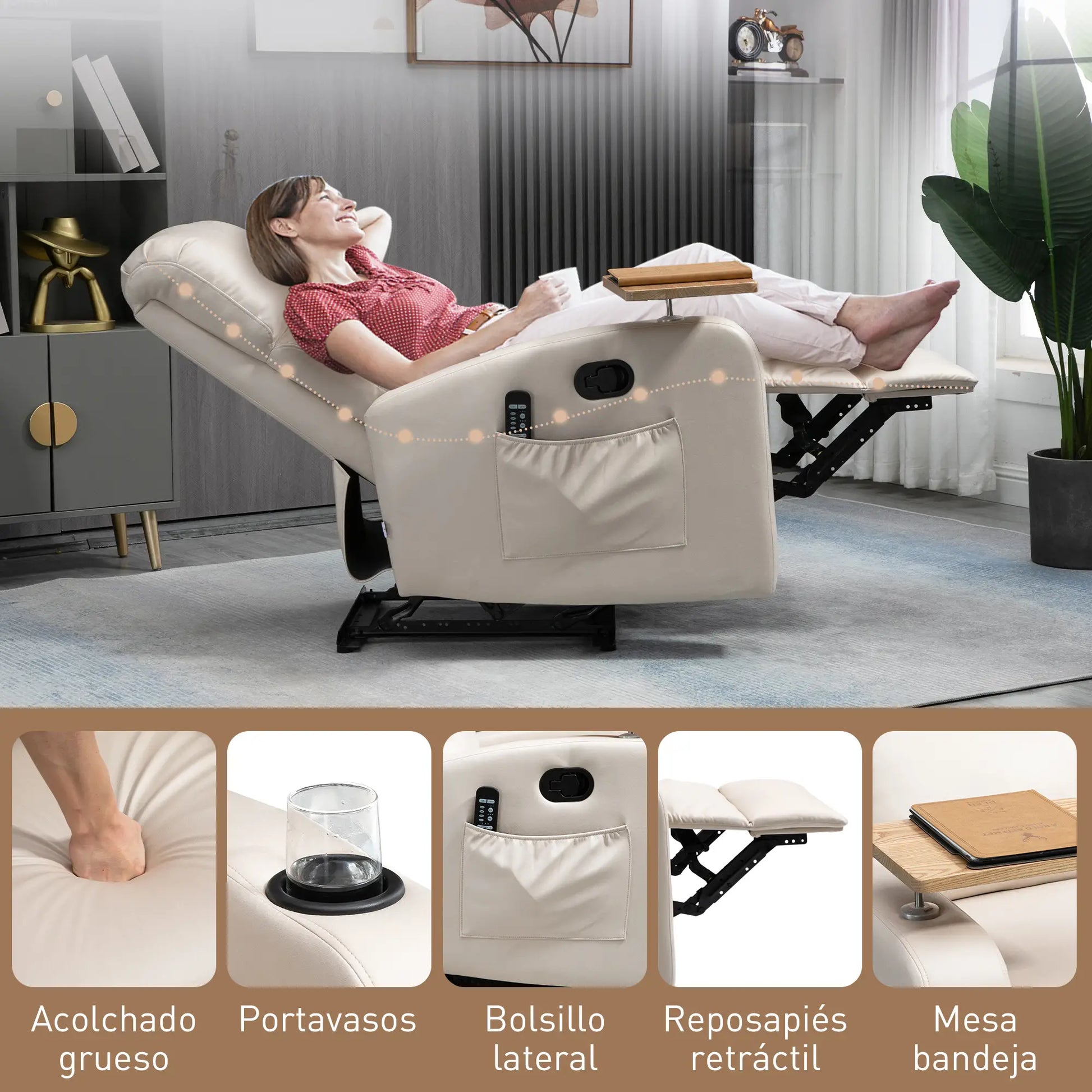 💆‍♂️ Sillón de Masaje MODELO RELAXZEN – Reclinación 145° con Bandeja Giratoria image 5