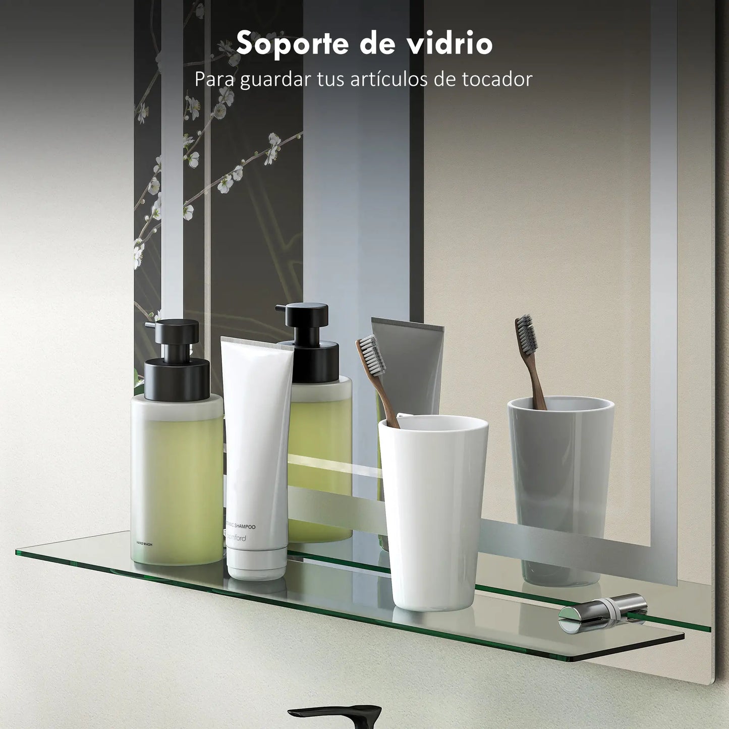 ESPEJO DE BAÑO LED AURION SHELF 60X80 CON ESTANTE DE VIDRIO Y MEMORIA image 5
