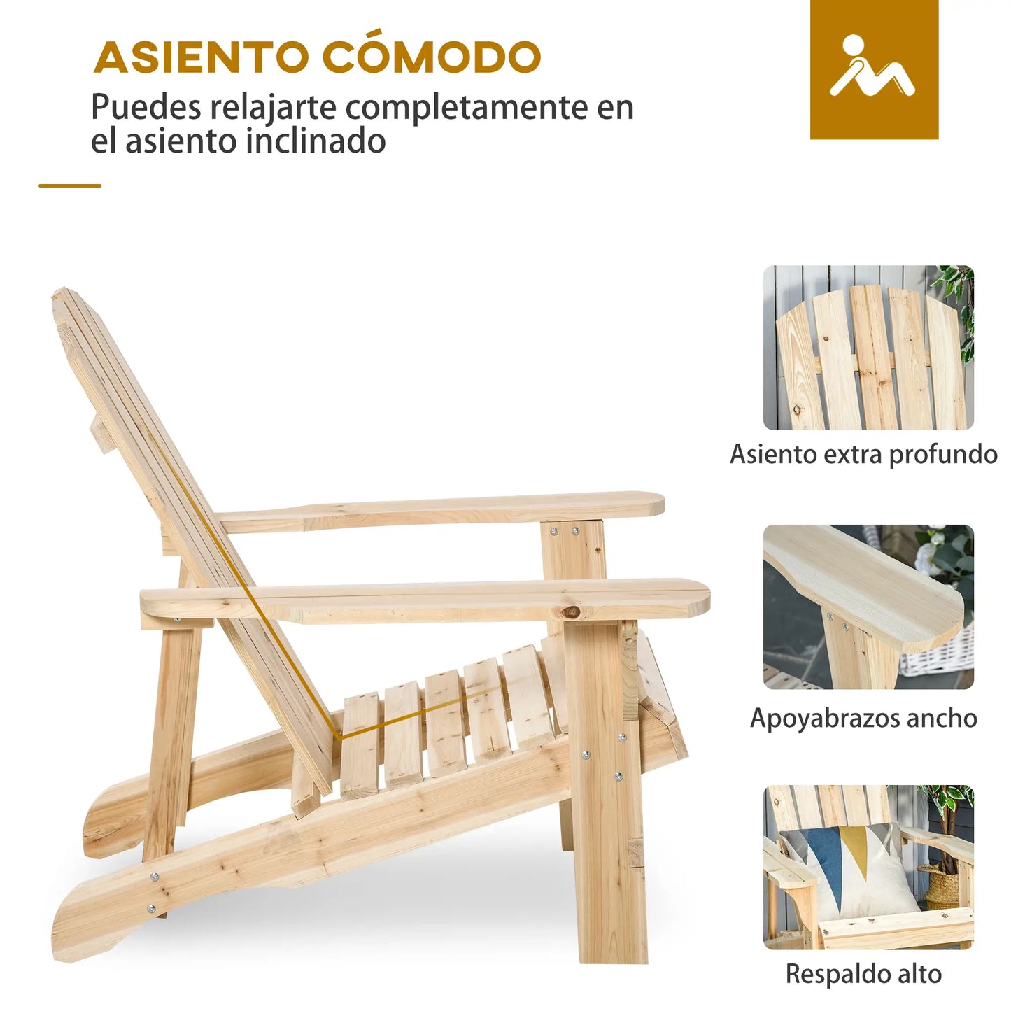 SILLA DE JARDÍN ADIRONDACK MADERA NATURAL RELAXWOOD image 6