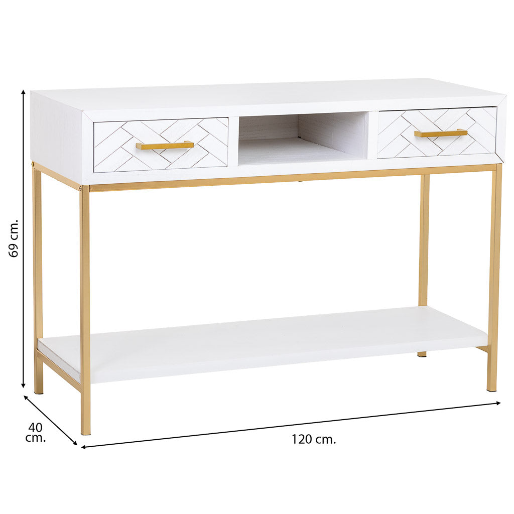 RECIBIDOR MARTA BLANCO CON 2 CAJONES DE MADERA Y METAL image 2