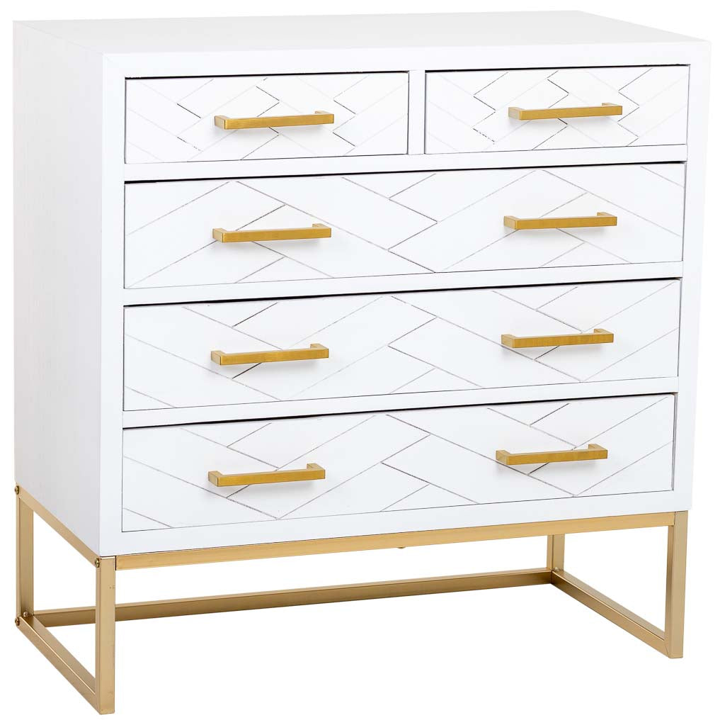 CÓMODA MARTA DE MADERA Y METAL BLANCA 5 CAJONES image 0