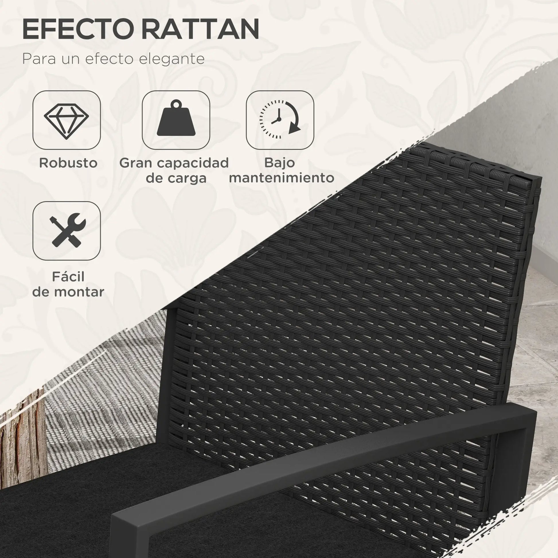 CONJUNTO DE JARDÍN BISTRÓ NERO – RATÁN SINTÉTICO CON MESA Y 2 SILLAS image 7