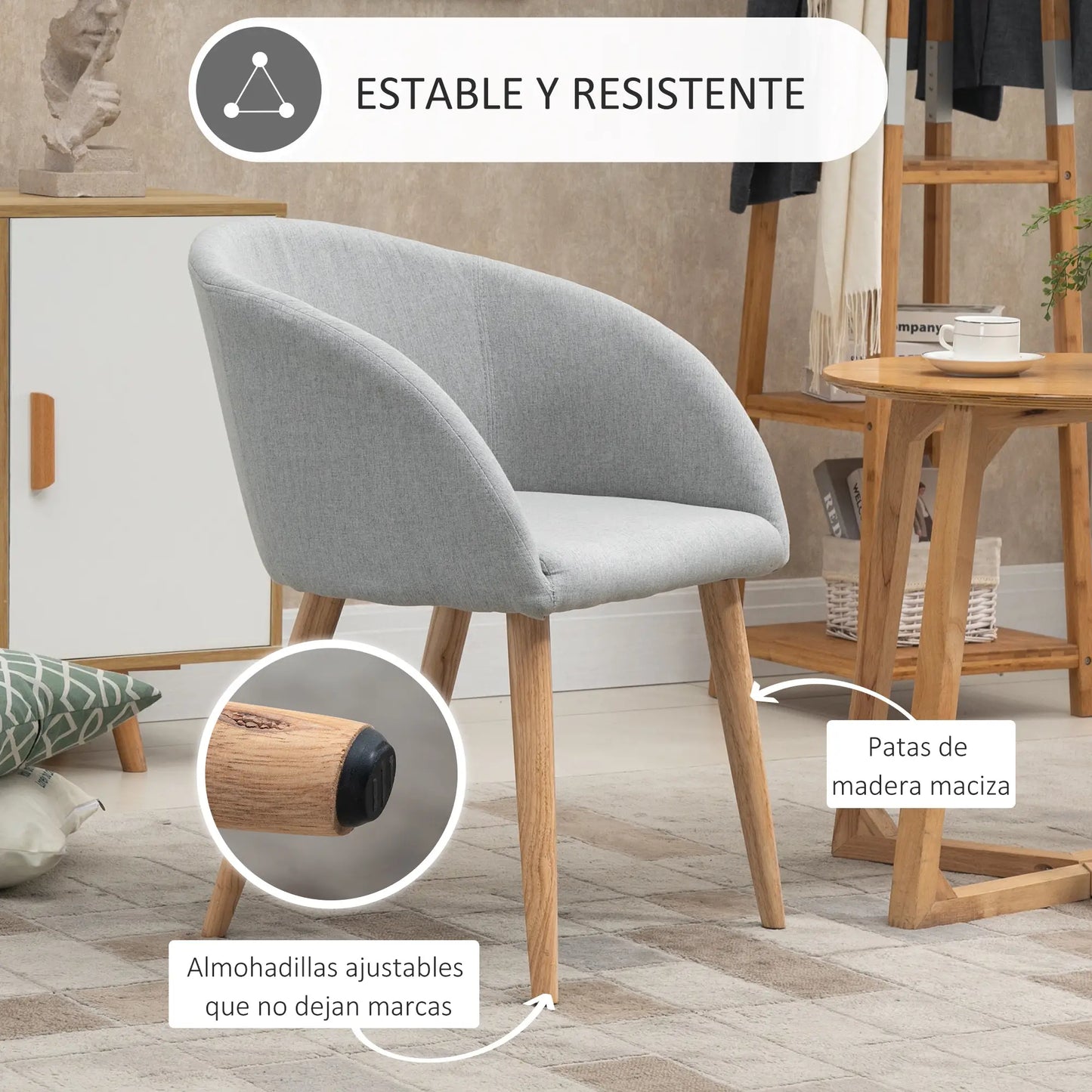 SILLA DE COMEDOR TAPIZADA EN LINO SINTÉTICO – GRIS image 6