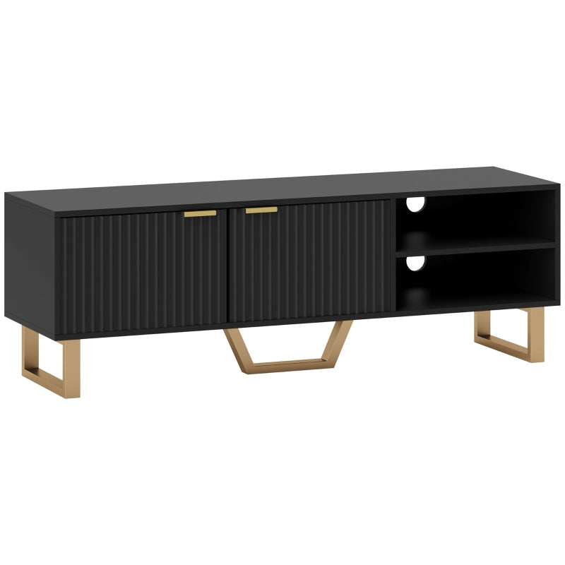 Mueble TV Negro con Puertas Estriadas y Manijas Doradas image 5