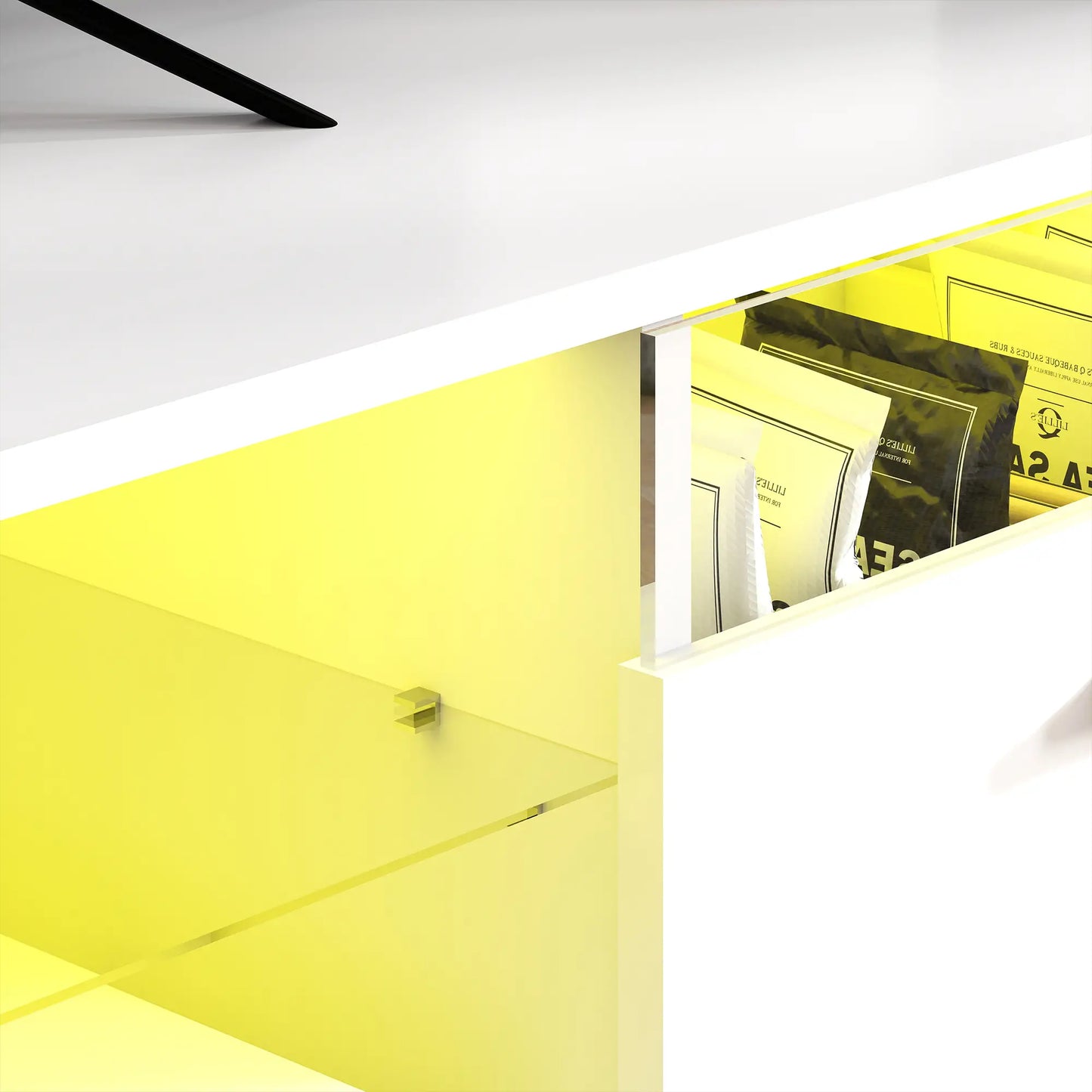 Mueble TV Blanco con LED RGB y Patas Doradas 160 cm image 6